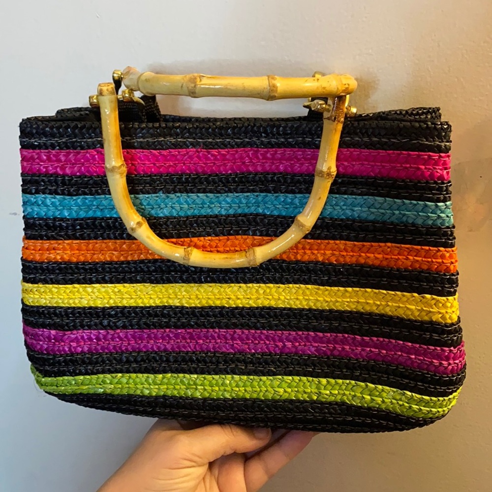 Croft & Barrow Straw Woven Bag w/Bamboo Handles